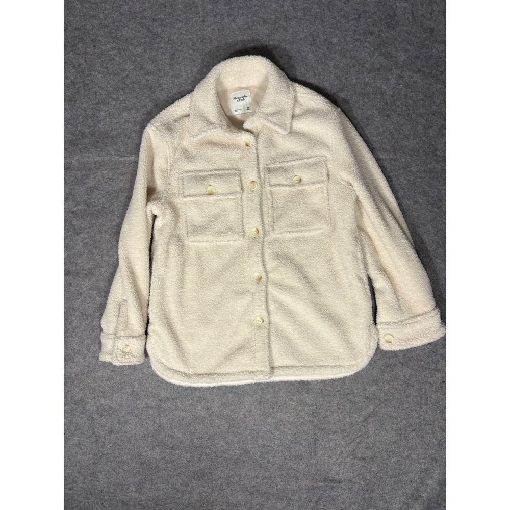 Abercrombie Fitch Sherpa Fleece Shirt Jacket Cream Teddy Cozy Button Down Size M